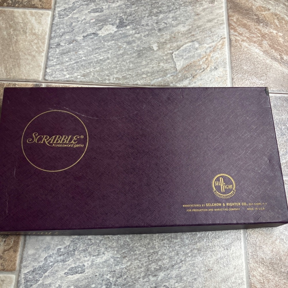 Vintage Scrabble Board Game Selchow & Righter Purple Box Wooden Tiles Complete
